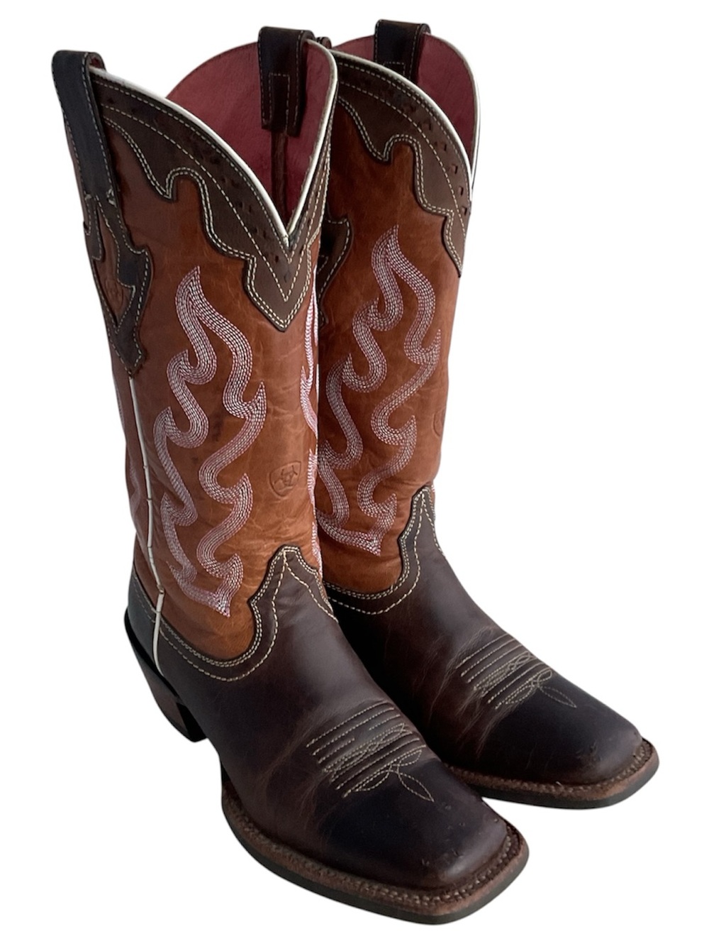 ARIAT Crossfire Caliente Brown Pink Leather Square Toe Boots Women’s Size 5.5 B